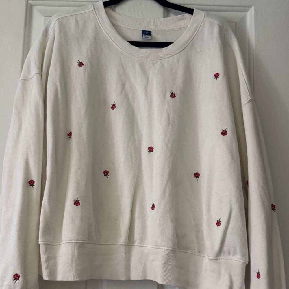 Women's White Sweater with Red Embroidery